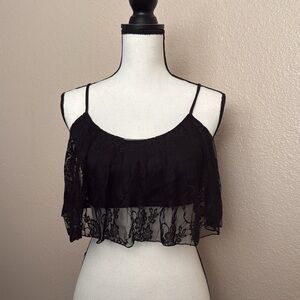 Black Lace Ruffle Mini Crop Top